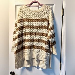 Anthropologie Pilcro Cream and Brown Loose Cable Knit Sweater - 2X